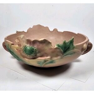 Roseville Art Pottery Pink Poppy Console Bowl Handles